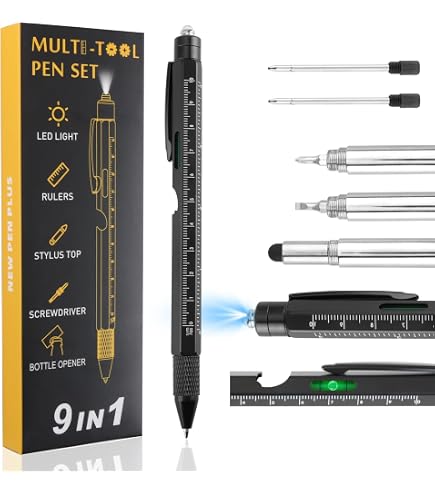 No.1 Dad Penna Multiuso 7 In 1 – Torcia, Supporto Telefono, Stilo, Bussola, Cacciaviti, Righello, Inchiostro Nero, Rosso/Blu/Nero