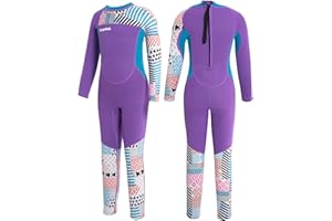 Gogokids Traje de Neopreno para Niñas, Ropa de Natación 2.5mm Neopreno Cálido Traje de Buceo Engrosado Bañador de Una Pieza Manga Larga Protección Solar UV 50+