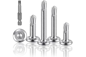 HXJDAM 120 sztuk wkrętów z łbem płaskim z łbem sześciokątnym, 5,5 x 25 mm, 410, ze stali nierdzewnej, samogwintujące, z wiertłem sześciokątnym