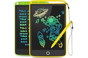 TECJOE 2 Stück LCD-Schreibtafel, buntes Bildschirm, Doodle Board, 21,6 cm Zeichentablet für Kinder, Lernspielzeug, Reiseaktivitätsspiele für 3 4 5 6 Jahre alte Jungen und Mädchen (Gelb+Grün)