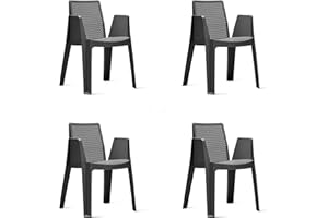 RESOL GRUPO GARBAR Play Set 4 Silla con Brazos Exterior | jardín, terraza, balcón, Picnic, Camping, Catering, Eventos, reuniones | diseño, Ligero, apilable | Gris Oscuro