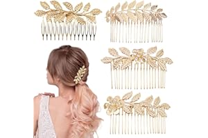 LZKHEH Set di 4 accessori per capelli con pettine e pettini a foglie d'oro. Aggiungi un tocco di bellezza e fascino al tuo stile. Perfetti per creare acconciature eleganti per donne.