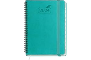 BEZEND Agenda 2024 A5 Couverture Souple en Cuir PU [Turquoise] Agenda Semainier Vertical avec 100 g/m Papier Certifié FSC® | Planner 2024 Spirale avec Onglet Mensuel