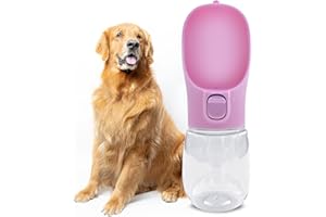 HIQU AND HIST Hunde Trinkflasche für Unterwegs, 350ml Tragbare Wasserflasche für Hunde, Haustier Auslaufsicherer Hundewasserflasche Trinkflasche, Feeder für Hunde Cat Freien , Wandern, Reisen, Outdoor (Rosa)