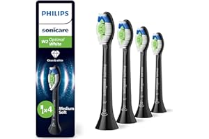 Philips Sonicare W2 Optimal White, Genuine Replacement Toothbrush Heads, Black, 4 Pack, HX6064/88