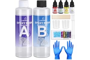 LUCPICT Epoxidharz mit Härter Set, Epoxidharz Set Anfänger mit Harzpigment und Glitzer, Glasklar Gießharz Epoxy Resin für DIY Holz, Schmuckherstellung, Tischplatten, Kunsthandwerk