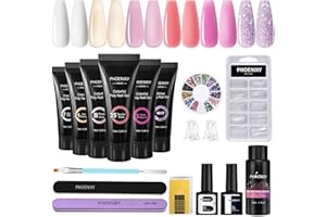 Phoenixy Kit Unghie Gel Completo 6 Colori 15 ML Gel Ricostruzione Unghie Rosa Viola Base Coat e Top Coat Kit Ricostruzione Unghie Principiante Arti delle Unghie Fai Da Te Lime per Unghie