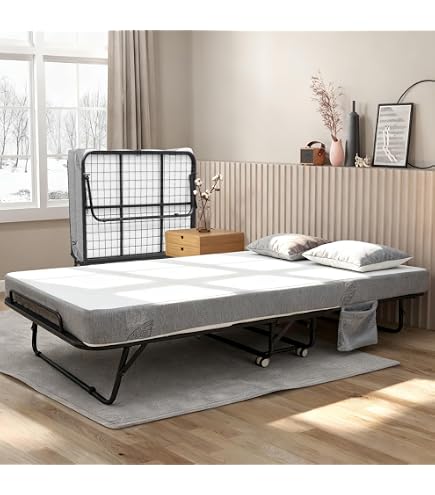 Folding Bed Luxurious Memory Foam Mattress, Portable Guest Bed on