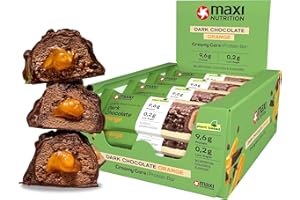 MAXINUTRITION Maxi Nutrition Vegan Creamy Core Protein Bar Dark Chocolate Orange 45g, 9.6g protein per bar, 0.2g sugar, 167 kcal