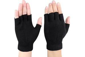 KFRS Black Fingerless Knitted Gloves for Men, Women & Kids - Thermal Winter Half Finger Gloves, One Size