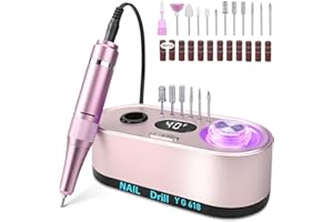 Urbuti Torno para Uñas,Torno para Uñas Profesional 40000 RPM con 12 Cabezales de Pulido, Pantalla LCD,Control de Botones Iluminados,Silencioso, Lima Electrica Uñas (Rosa)