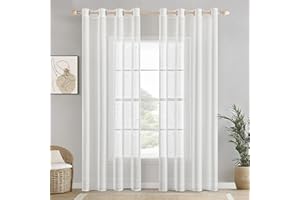 EMEMA Tende in Voile e Lino Trasparente Con Occhielli - Set di 2 per Soggiorno Moderno - 140 x 260cm Bianco