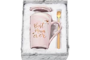 Livole Gifts for Mum, Mom, Mummy, Women, Wife, Mother s Day Presents, Best Mum Ever, Mum Gifts from Daughter, Son, Birthday, Christmas Gifts, Ceramic Marble Coffee Mug with Spoon