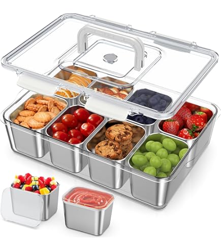 2x Edelstahl Snackbox Mit 3 Fächern - Stapelbare Brotdose Für Schule & Arbeit