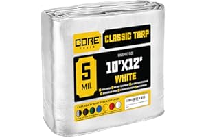 Core Tarps telo impermeabile esterno(105 g/m2|10′ X 12′ | 3m X 3.65m,Bianco)5 Mil protective tarpaulin | tent cover | Telo con occhielli resistente ai raggi, UV, antistrappo.