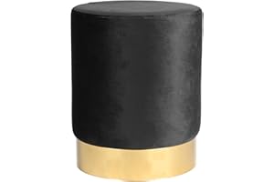 Harbour Housewares Velvet Round Foot Stool - Black with Gold Base - Small Modern Dressing Table Pouffe Footstool Vanity Seats Vanity Chairs Footstools for Living Room, Bedroom