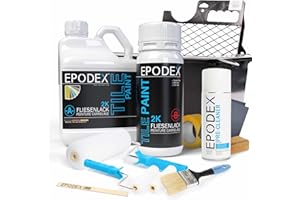 EPODEX® 2K TILE PAINT | Fliesenlack | Fliesenfarbe Boden Wand | + Zubehörset | 45 Farben Weiß Bunt| Geruchsneutral Lösemittelfrei Abriebfest | Mengenrabatt 1,8-60Kg