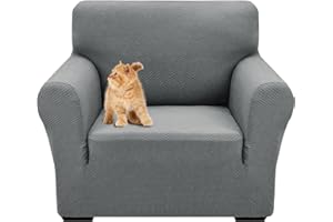 ‎YSTELLAA YSTELLAA Sofa Überzug 1 Sitzer, Stretch Sesselschoner, Sofaschoner rutschfest Mit Armlehne, Universal Sofabezug, Dicke Sofabezug Für Hunde Katzen Und Haustiere, Waschbare Sofa Cover, Hellgrau