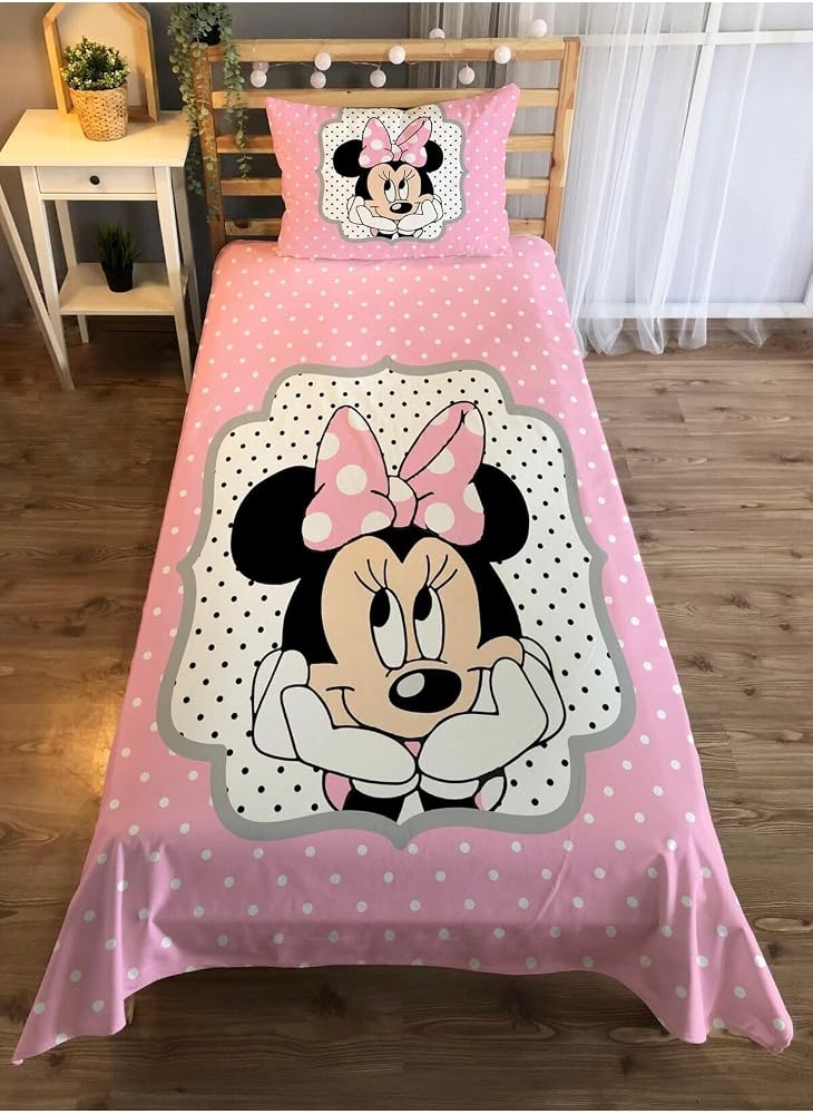 Evmila Minie Mouse Desen Baskılı 140x220 Cm Dekoratif Yatak Örtüsü Pembe, pembe, 55136