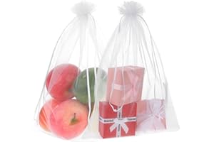 Mozeat Lens 30 sacchetti in organza, 25 x 35 cm, colore bianco, in organza, con cordino, per gioielli, regali, caramelle, matrimoni