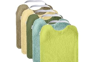 MIMUSELINA Lot de 5 Bavoirs Bebe Imperméable en Tissu Éponge Lavable - Grand Bavoir Bebe avec Sangle Élastique ideal pour la Maternelle - Bavoir Elastique Maternelle Fait à la Main