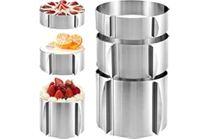 APACALI 3 anillos para tartas ajustables, de acero inoxidable, ajustable, altura de 5 cm y 15 cm, redondos, con clips de fijación para la preparación de crema, capas y tartas con motivos