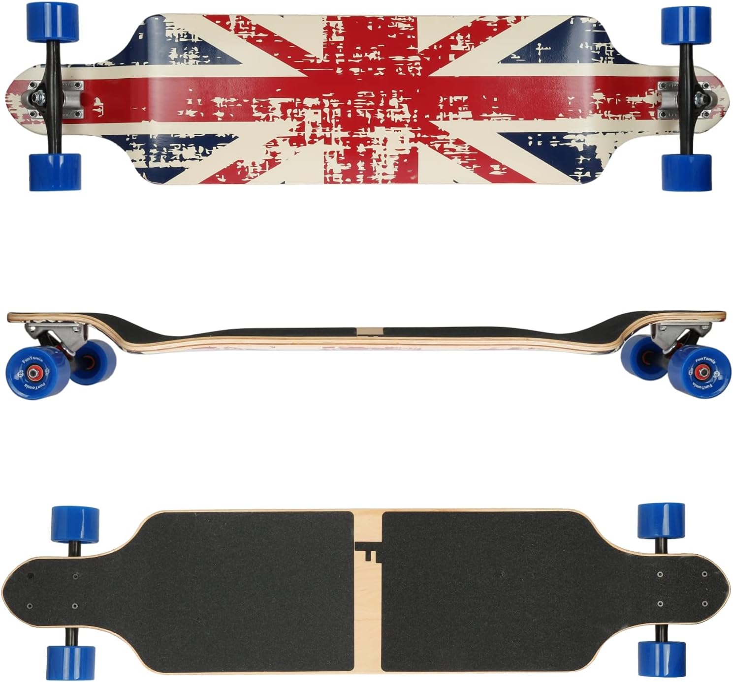FunTomia® Freerider Longboard monopatín - 107cm x 26cm - rodamientos Mach1® - Hecho con 9 Capas de Madera de Arce