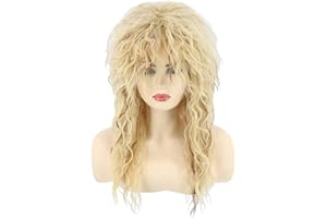 Topcosplay, Blonde 80er Tina Rock Diva Perücke, Mullet Perücken für Herren oder Damen, Lockig, Lang
