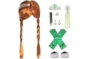 bestbargainhouse Parrucca lunga intrecciata, capelli castani, parrucca per costume da principessa, set con 2 collane a retina per capelli, gioielli per travestimenti, accessori per donne e ragazze,