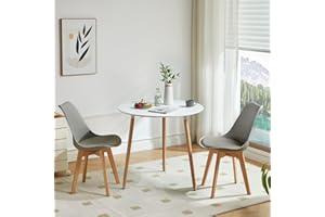 LafeuR Runder Esstisch mit 2 Stühlen Essgruppen, 2er Set Esszimmerstühle mit küchentisch Esszimmergruppe, Tischgruppe Sitzgruppe für Balkon, Küche, Wohnzimmer(Weiß Tisch + 2 Grau Stuhl)