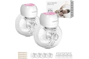 KISSBOBO Electric Breast Pump, Plainless Hands Free Wearable Breast Pump, 3 Modes & 9 Levels with LCD Display, Low Noise Rechargeable Wireless Portable with 21mm/24mm Flanges (Pink 2 Pieces)