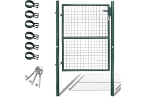 Fiqops - Cancello da giardino, 125 x 100 cm, verde, in acciaio zincato Maniglia per porta e cancello con 3 chiavi, resistente alle intemperie, robusta e durevole