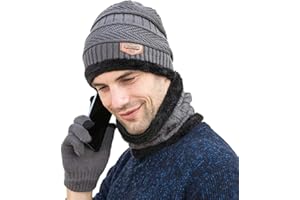 Gisdanchz Warm Beanie Mütze Loop Schal Touchscreen Handschuhe 3-Set für Herren und Damen