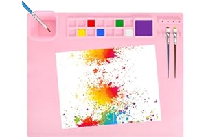 DEARBAG Alfombrilla de Pintura de Silicona, Tapete de Silicona para Pintura Rosa 51 x 40.6 cm, Mantel Silicona Manualidades con Taza, Estera Antiadherente Resistente para Bricolaje, Pintura