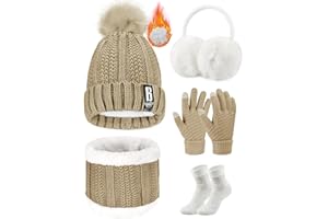 Tuopuda Gorro Bufanda Guantes Set para Mujer Gorro de punto Bufandas Guantes de Pantalla Táctil Orejeras de Invierno de Calentadores Suaves Calcetines Invierno Regalos Conjunto para Mujer