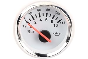 AKOZON Manometro olio 2in 0-10 bar Misuratore pressione olio 145psi Strumento quadrante retroilluminato a LED per auto moto barca camion 12V/24V(bianca)