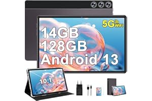 ZIOVO Tablette 10 Pouces Android 13 Tablette Tactile,14Go RAM+128Go ROM(TF 1To), Octa-Core 2.0GHz, GMS/5G WiFi Tablette/8000mAh/5MP+8MP/BT 5.0/GPS/Coque métallique Tablette avec Cas - Gris