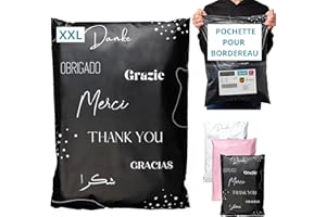 EMBALLAX - 20 Pochettes d’Envoie Colis Vinted avec Pochette pour Bordereau - Grand Format XXL 60x45cm - Résistante, Opaque - Enveloppe Plastique Expédition - Emballage Vetement Boite Sac - Merci