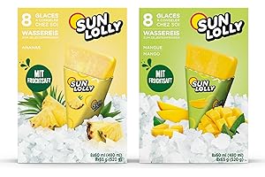Sun Lolly Wassereis Fruchtmix 2er Mix Pack | Mango und Ananas | Mit Fruchtsaft | Zum Selbsteinfrieren | 2 x 8 x 60ml