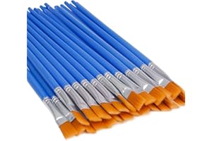 UPINS 30 Pcs Flat Paint Brushes,Small Brush Bulk for Detail Painting,Blue,7 mm