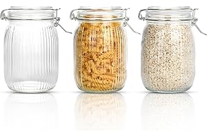 Ezvsevuo 3 Tarros de Cristal con Tapa 1 Litro Bote Cristal Hermetico, Tarros Cristal Conservas de Clip, Grande Botes Especias, Botes Cocina Almacenaje para Pasta, Mermelada, Cereales, Encurtidos