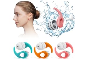 NOHLERLIFE 3 Pairs Ear Plugs for Swimming Reusable, Soft Silicone Waterproof Swim Earplugs with Noise Cancellation for Bathing, Surfing and Other Water Sports (Green Orange Pink(Teens & Adults))