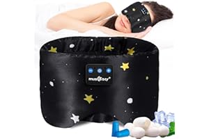 MUSICOZY Sleep Mask with Bluetooth Headphones,Soft Silk Eye Mask Headphones for Men Women,Soft Sleep Headphones Bluetooth Eye Mask for Sleeping,Travel,Relax,Yoga,Meditation,Large in Size