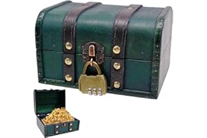 Fahibin Drewniana skrzynia na skarby w stylu vintage, skrzynia na skarby pirackie, z zamkiem do przechowywania i dekoracji, 16 cm x 12 cm x 10 cm