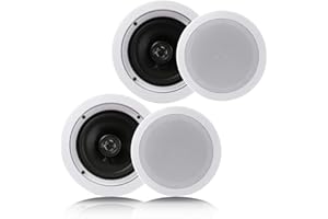 Pyle Pair 16.51cm Flush Mount In-wall In-ceiling 2-Way Home Speaker System Spring Loaded Quick Connections Dual Polypropylene Cone Polymer Tweeter Stereo Sound 200 Watts (PDIC1661RD) White