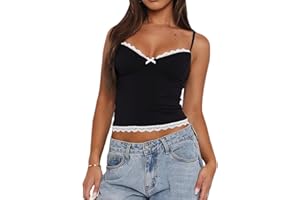 YILEEGOO Damen Spitzenbesatz Cropped Tops Kurzarm Sweetheart-Ausschnitt Mini Bow Front Sweet Basic T-Shirt Tops Bluse Y2K Tops Tee Shirt Streetwear