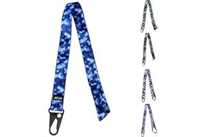 FFIVE - Lanyard camuflaje militar digital - colgar cuello llaves telefono movil tarjeta identificacion cartera poliester (AZUL)