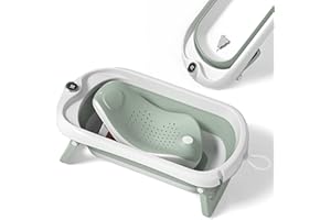 SUPERBE BEBE Baby Bath Tub with Non-Slip Bath Seat and Thermometer - Toddler Bath - Foldable Baby Bath - Newborn Bath - from Birth to 3 Years - Baby Bath Seat Up to 6 Months - Collapsible Baby Bath - Birth Gift