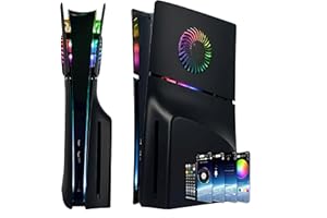 FORMLESSEMPIRE Faceplate for PS5 Side Shell Plates PlayStation 5 Slim Disc Edition Console Replacement Accessory Case Cover Black Plate Anti-Scratch Dust Cover Skin Protector (Black with LEDs Slim Disc Edition)