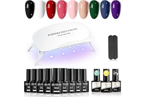 NAILWIND Kit Semipermanente Unghie con UV LED Mini Lampada 14 Pezzi, 9 Coloris Nero Bianco Rosa Rosso Verde Viola Smalto Semipermanente Unghie, Kit di Partenza Soak Off Nail Art Manicure